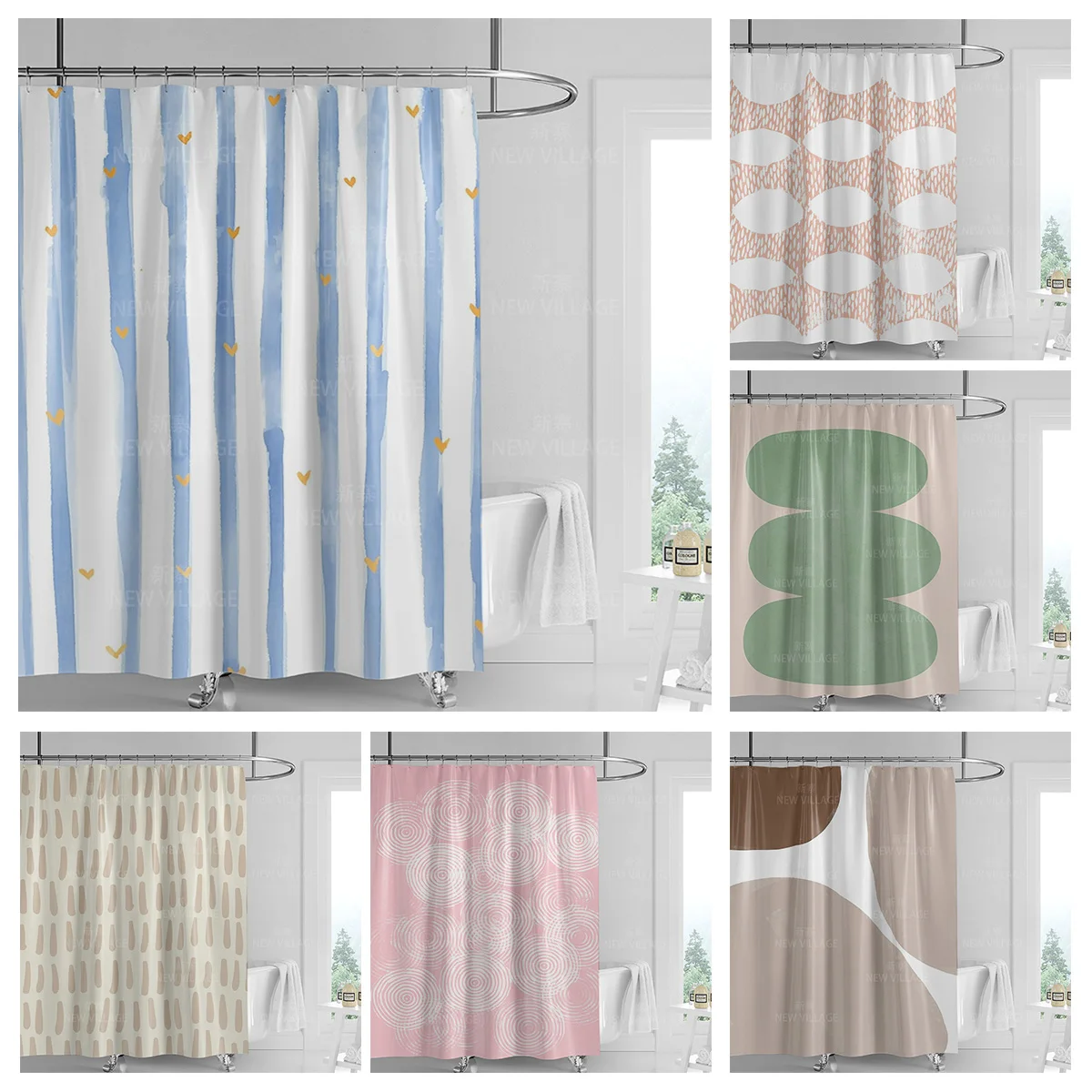 Shower Curtain Liner - 추상 기하학적 그래피티 샤워 커튼 북유럽