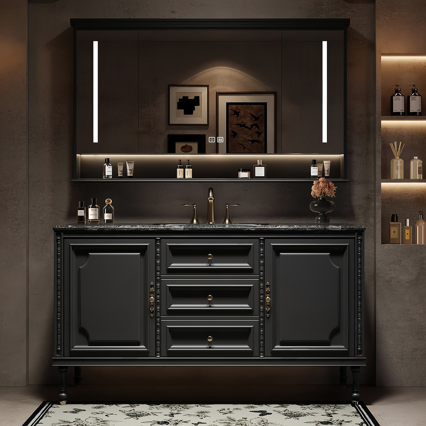 Home Bathroom Partition Wall - 럭셔리 바닥형 욕실 캐비닛 화장대 거울