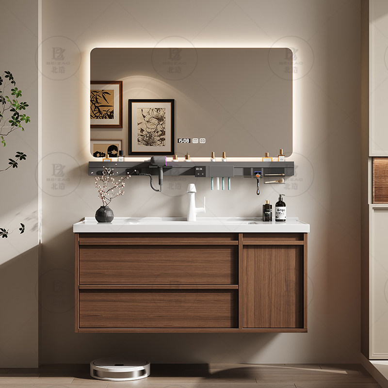 Home Bathroom Partition Wall - 고급 원목 찬장 서랍 거울 종이