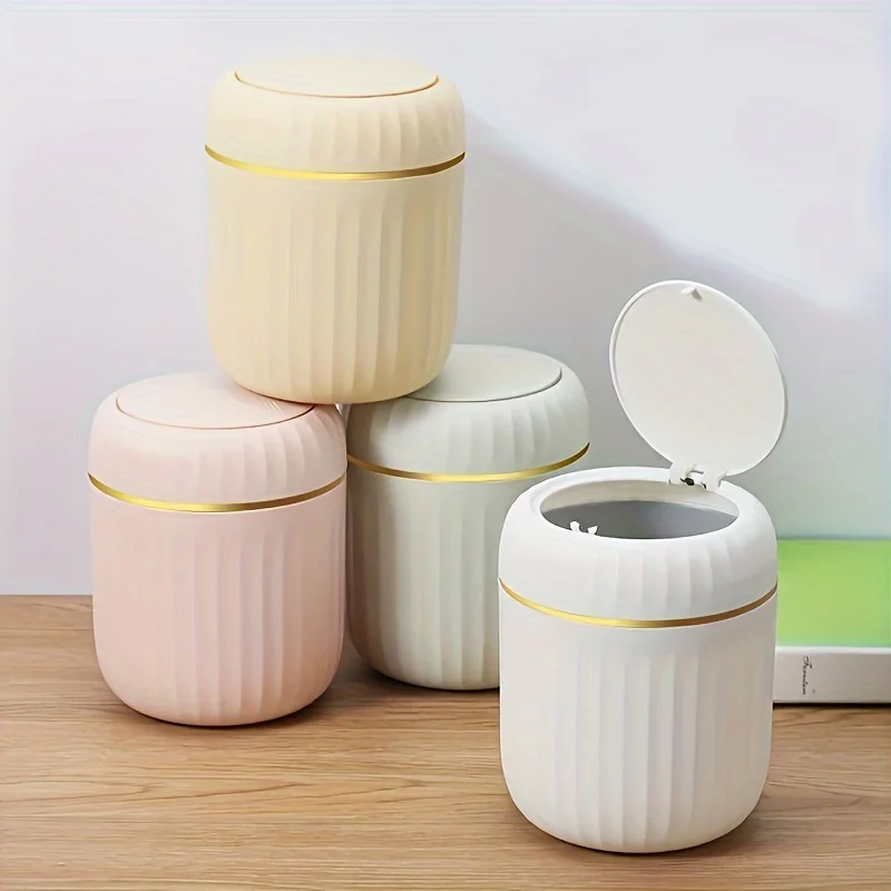 Home Bathroom Trash Can - 뚜껑이있는 미니 데스크탑 쓰레기통 쓰레기통 주최자