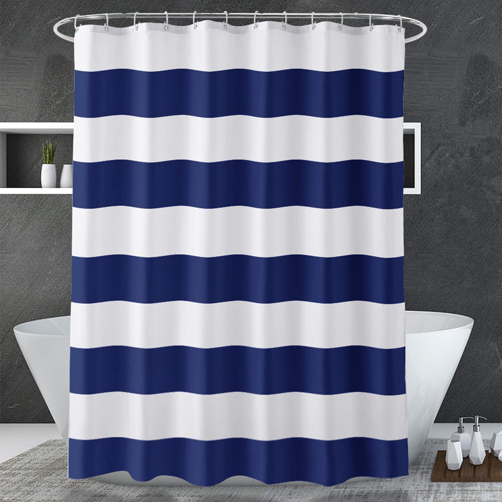 Shower Curtain Liner - 해군 파란색 샤워 커튼 줄무늬 파란색과