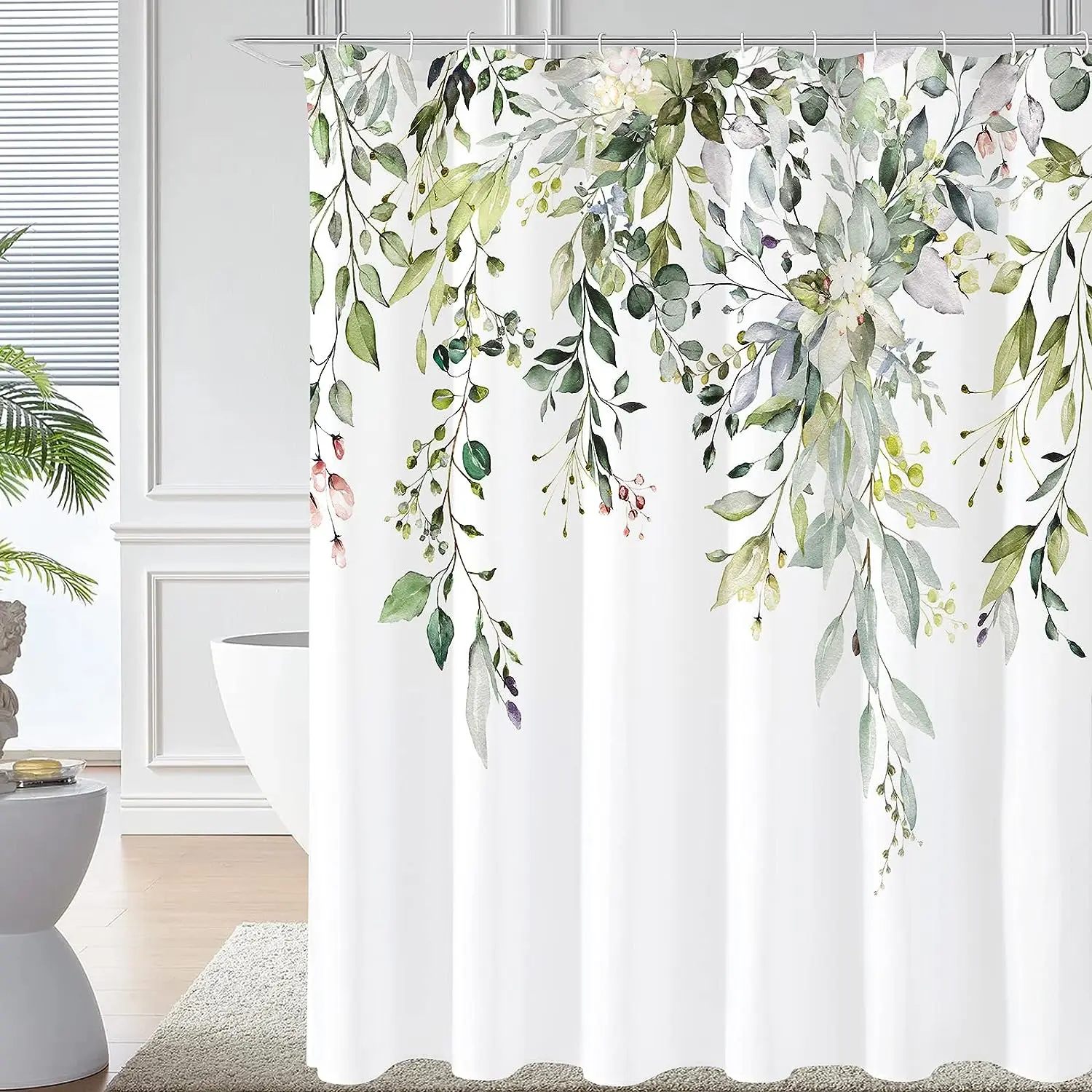수채화 유칼립투스 잎 샤워 커튼 걸이형 녹색 잎사귀 흰 - Shower Curtain Liner 리뷰 및 가격