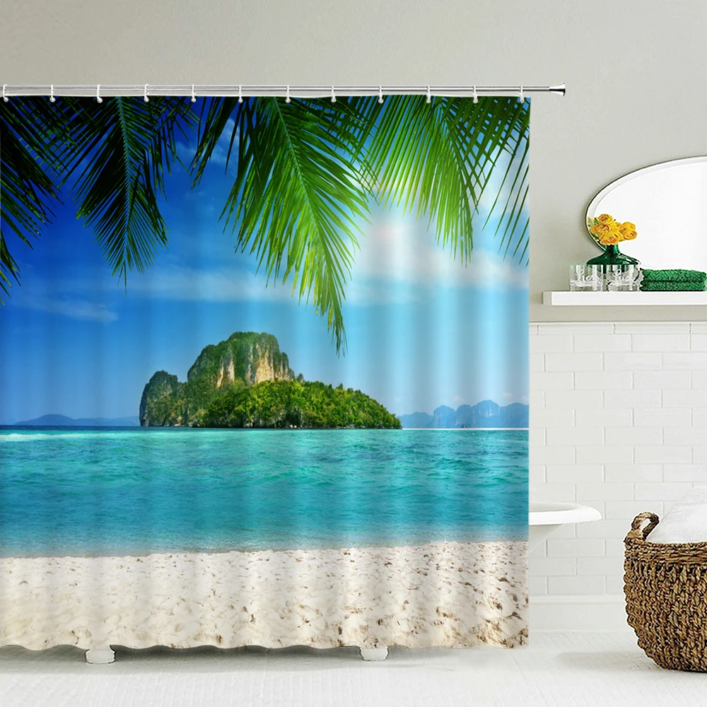 바다 경치 해변 샤워 커튼 욕실 샤워 커튼 3D 패브릭 - Shower Curtain Liner 리뷰 및 가격