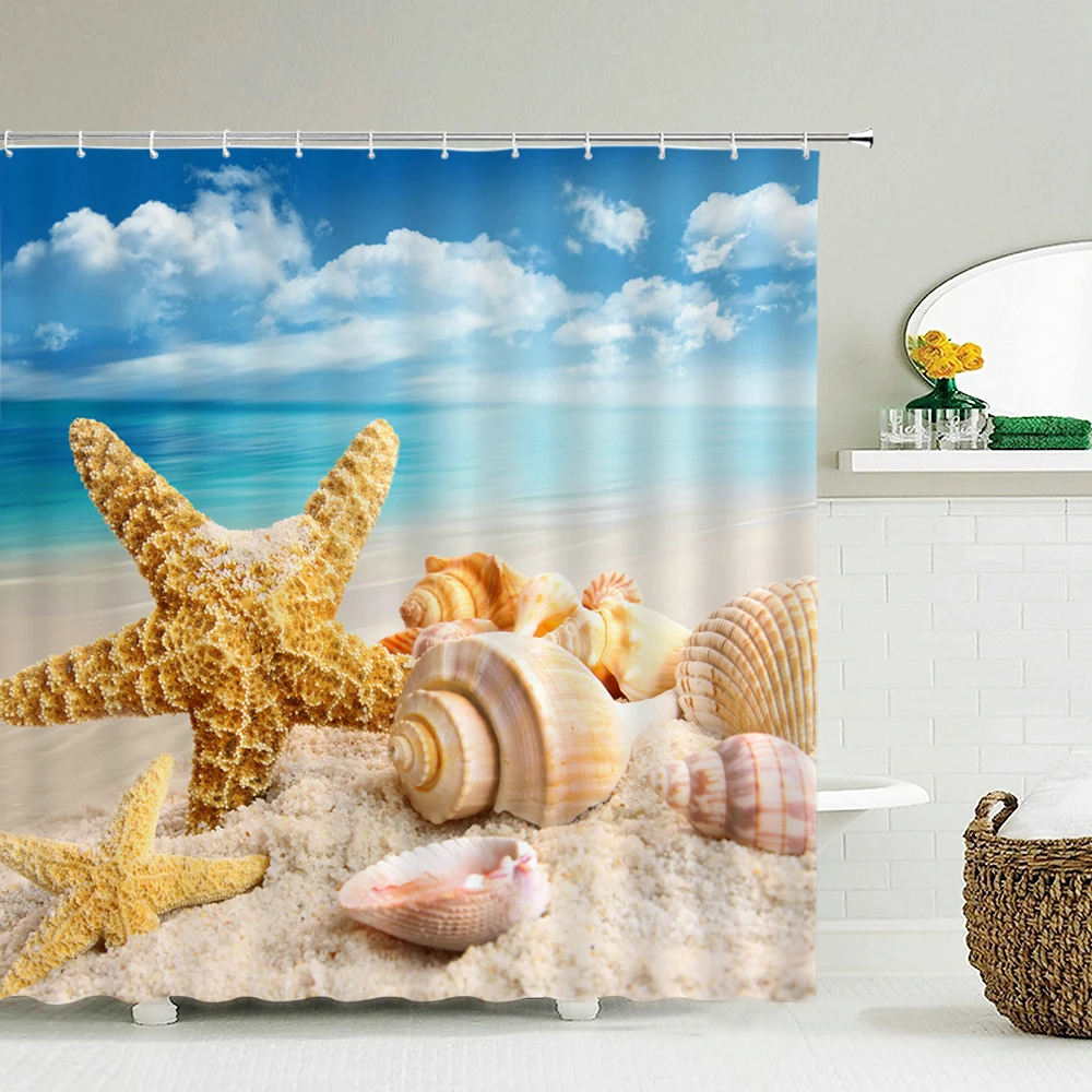 바다 경치 해변 샤워 커튼 욕실 샤워 커튼 3D 패브릭 - Shower Curtain Liner 리뷰 및 가격