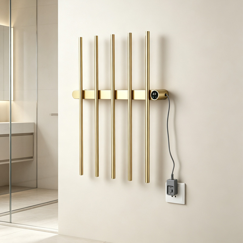 브러시드 골드 수직형 전기 타월 랙, 온도 및 시간 조 - Towel Warmer Electric 리뷰 및 가격