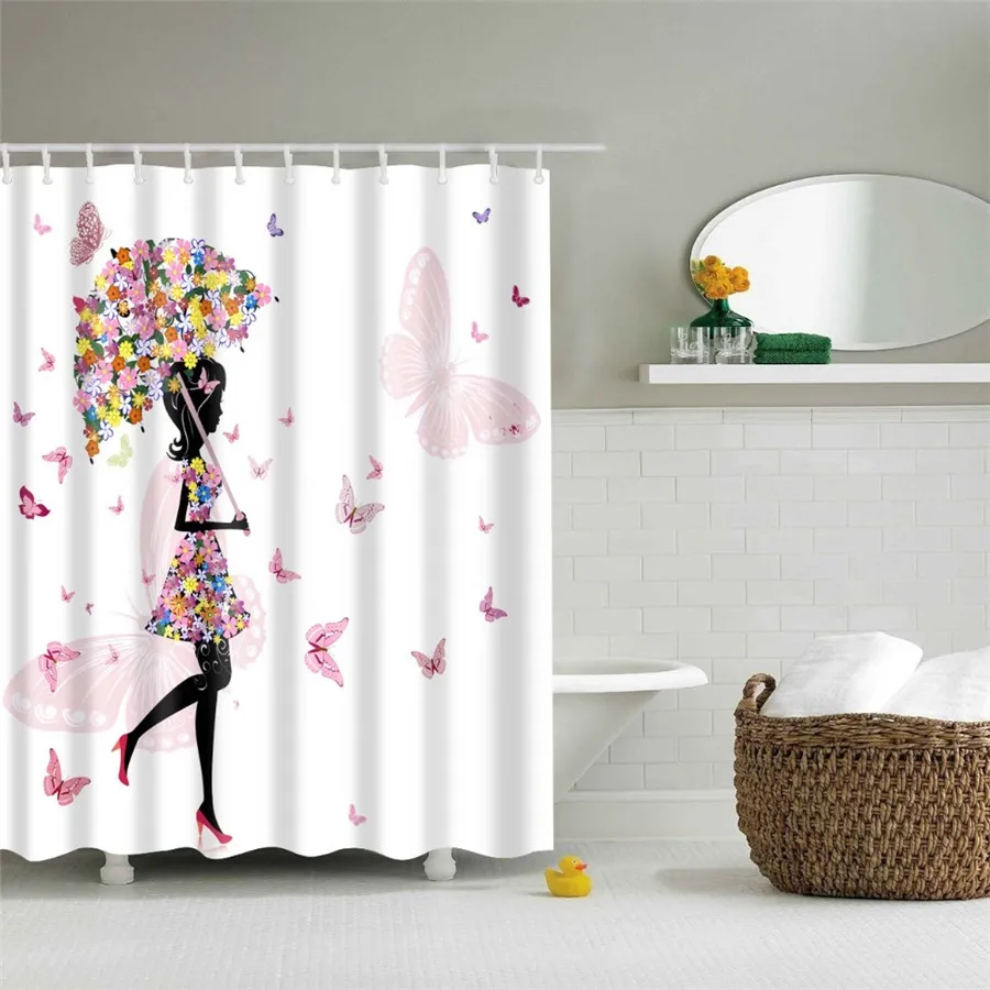 핑크 꽃 나비 소녀 샤워 커튼 욕실 커튼 패브릭 Wat - Shower Curtain Liner 리뷰 및 가격