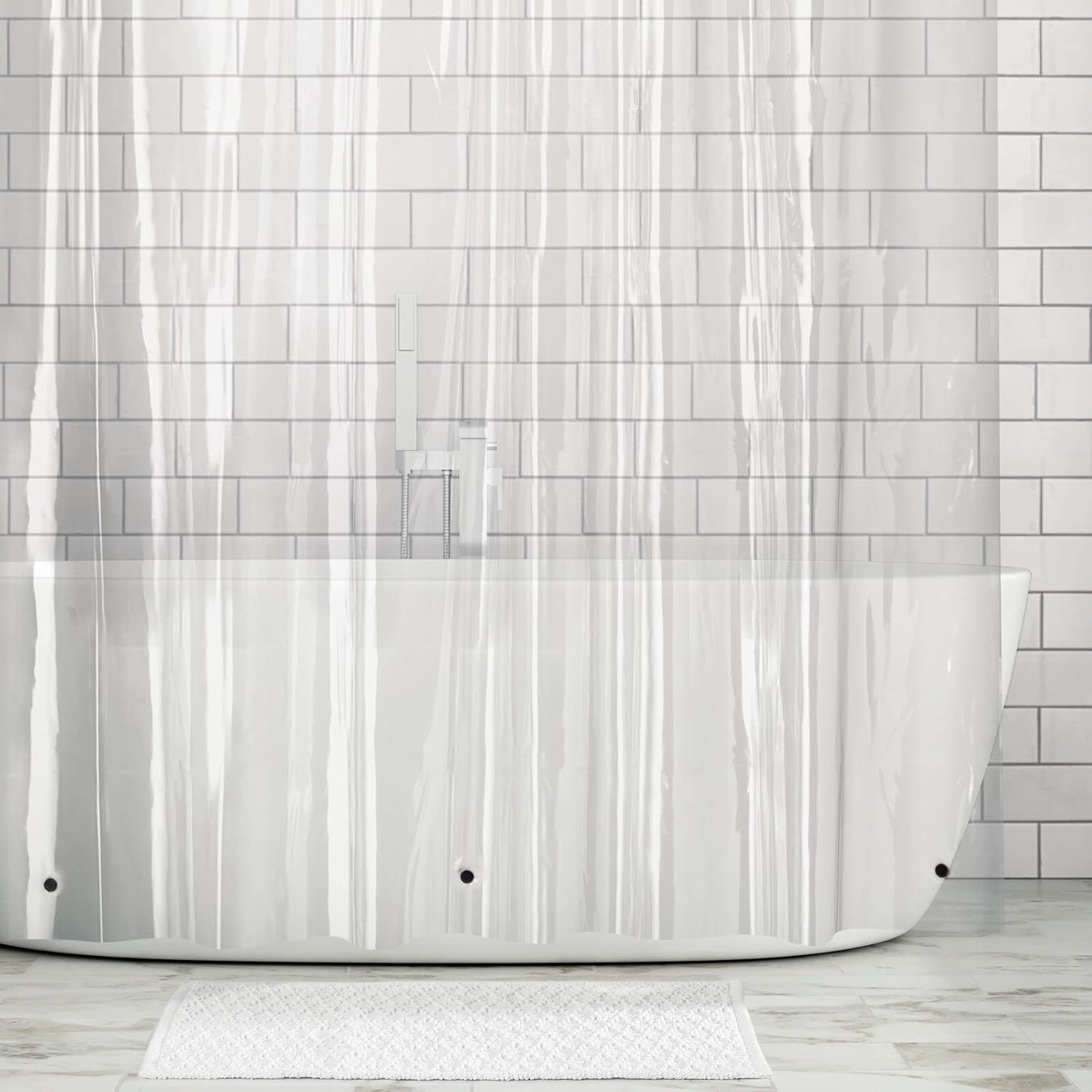 자석 바닥과 금속 고리가 있는 투명 샤워 커튼 라이너  - Shower Curtain Liner 리뷰 및 가격
