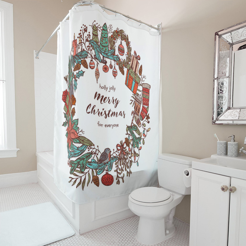 TU 메리 크리스마스 샤워 커튼 축제 휴일 장식 식물  - Home Bathroom Upgrades 리뷰 및 가격