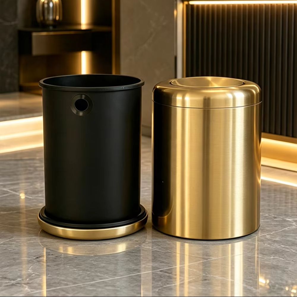 8L/2.4갤런 신형 골드 스테인리스 스틸 쓰레기통 - - Home Bathroom Trash Can 리뷰 및 가격