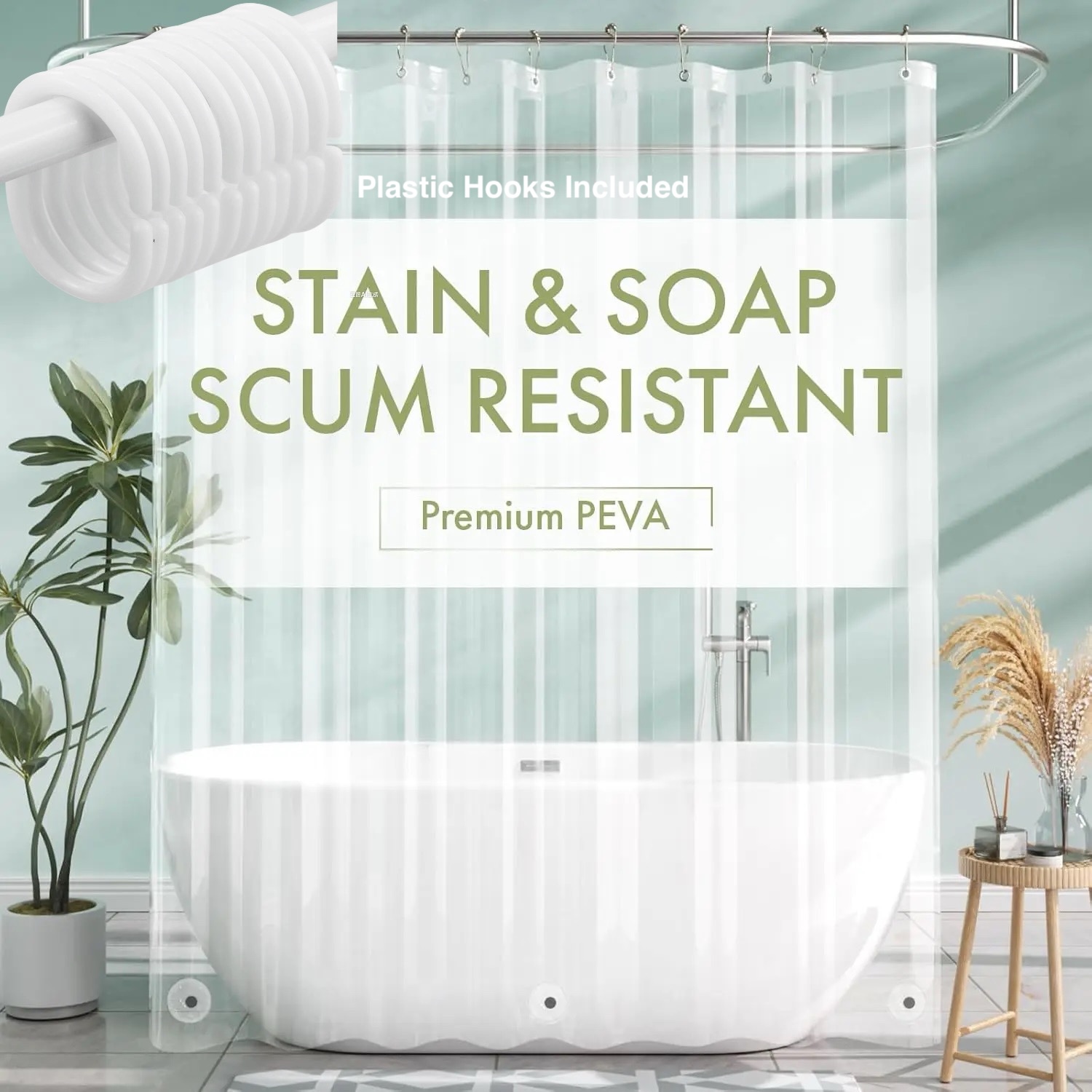 자석이 있는 가볍고 방수되는 투명 샤워 커튼 라이너 1 - Shower Curtain Liner 리뷰 및 가격